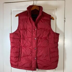 Lands End Womens Red Puffer Vest Quilted Snap Front Stand Collar L T Down Fill